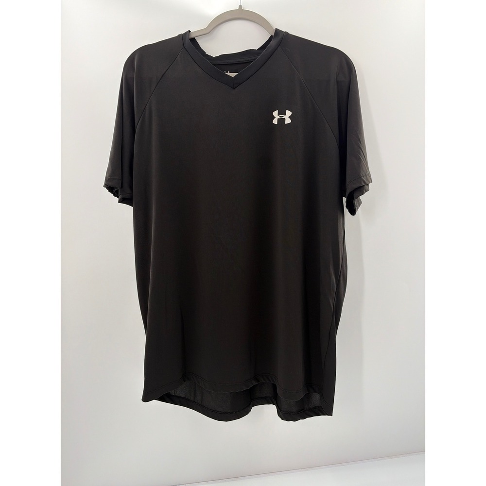 Under Armour Mens Tech Tee Black V-Neck Short Sleeve Athletic Shirt Large Loose
